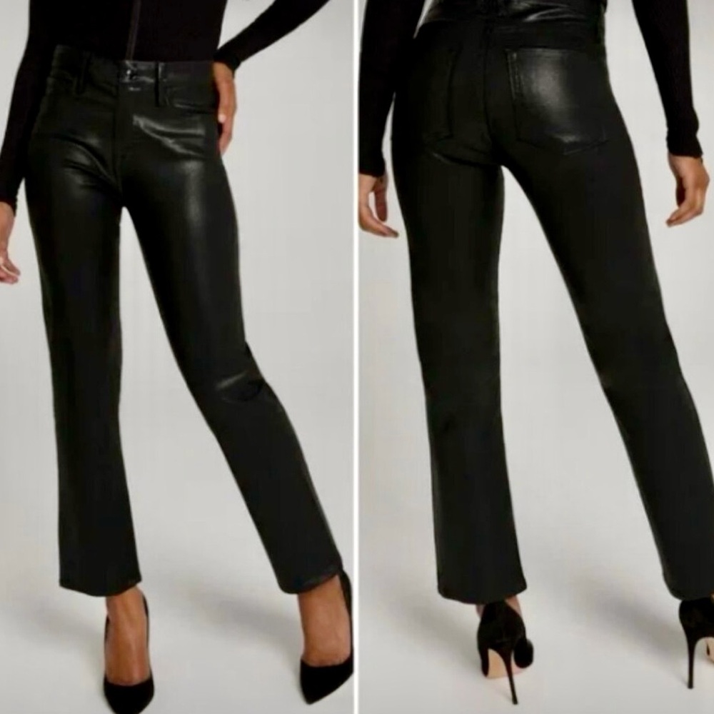 Good American High-Rise Faux Leather Black Jeans